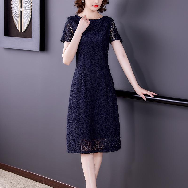 

Elegant Waist-Cinching Slim Lace Skirt: Comfortable Summer Base Dress for a Flawless, Slimming Fit 3XL темно-синий