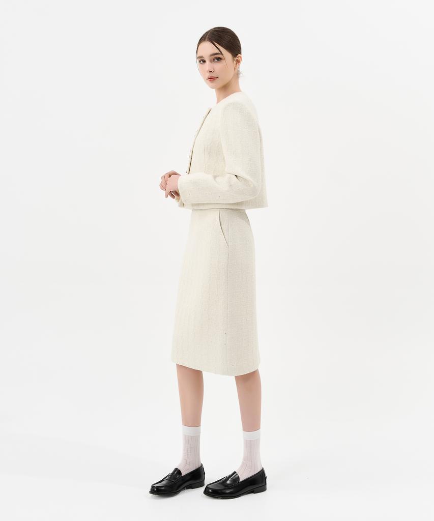 Laneonkyulleoseu Tweed Midi Skirt_Ivory