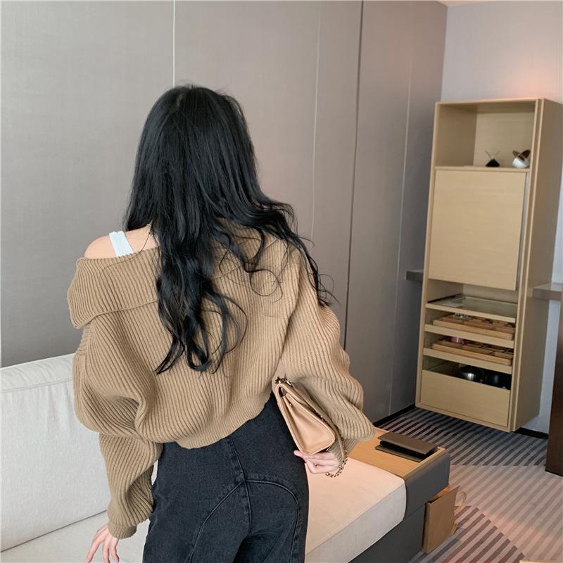Hong Kong Taste Vintage Chic Sweater Autumn and Winter New Design Sense of Small Fashion Short Style Knitwear Top Women