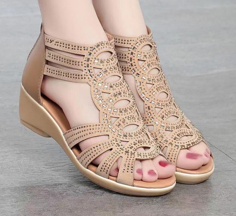 Soft Leather Roman Sandals Women's Summer New Soft Soled Shoes Fashion Outside Wear Women Sandals Wedges Women's Sandals C1080