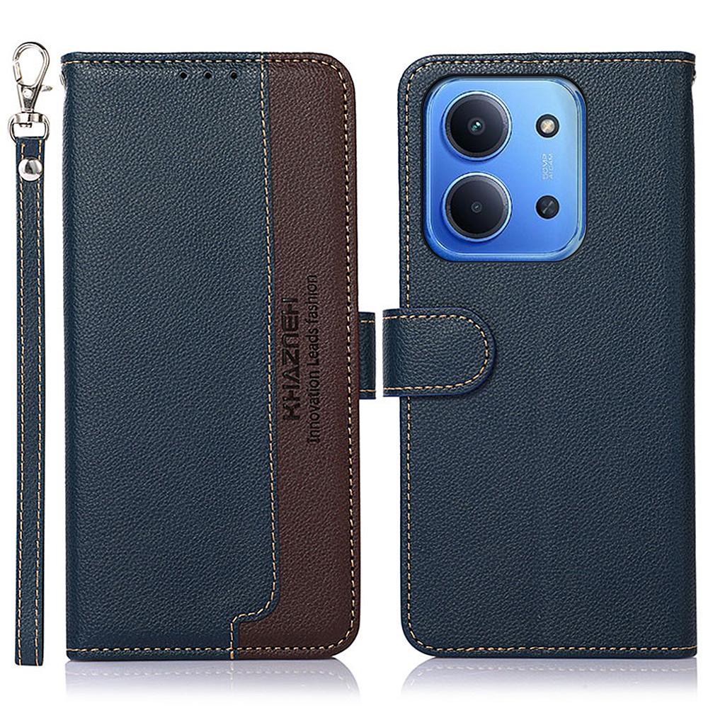 

KHAZNEH For Xiaomi Poco C85 4G/Redmi 15C 4G (171mm) Case RFID Blocking Wallet PU Leather Phone Cover with Strap Blue