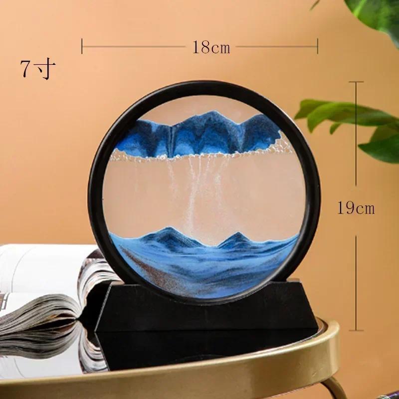 Round Glass Deep Sea Sand Art Picture Dynamic Flowing Sandscape Ornament Creative Quicksand Painting Desktop Decor Craft Piece