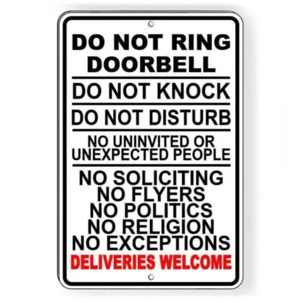 NoRingKnockWelcomeSign Metal Sign SI187 - "Do Not Ring Doorbell Knock Disturb Deliveries Welcome" , Home Entrance Decor