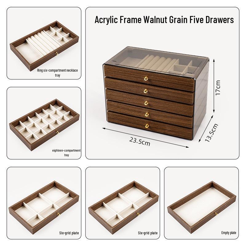 Exquisite Walnut Jewelry Box with Anti-Oxidation for Rings, Bracelets, Necklaces, and Earrings