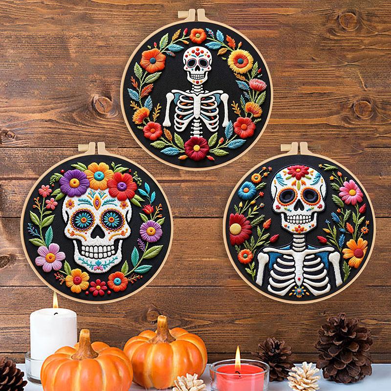 New Halloween Skull Diy Handmade Embroidery Material Pack Needle And Thread Kit Self-Embroidery Creative