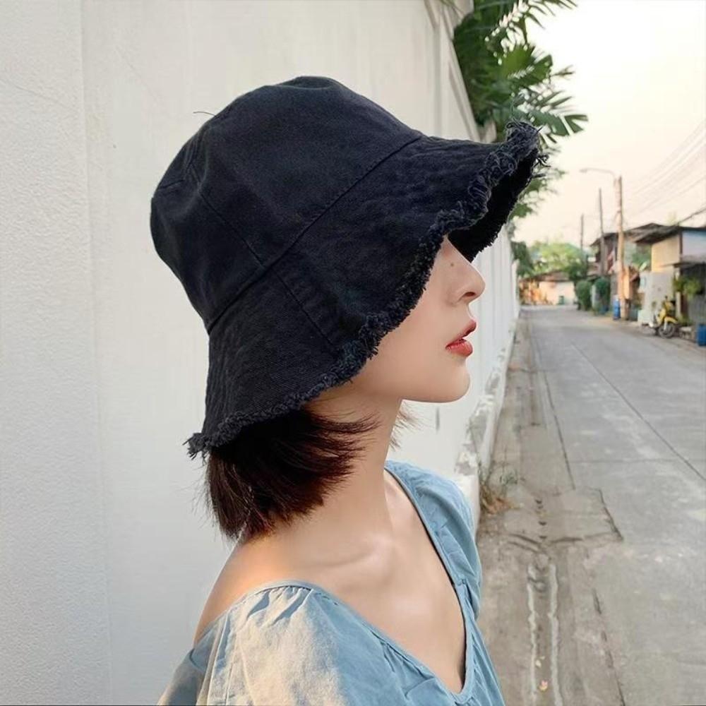 Simple Thin Bucket Hat Foldable Sun Protection Cap Soft Raw Edge Fisherman Hat Travel