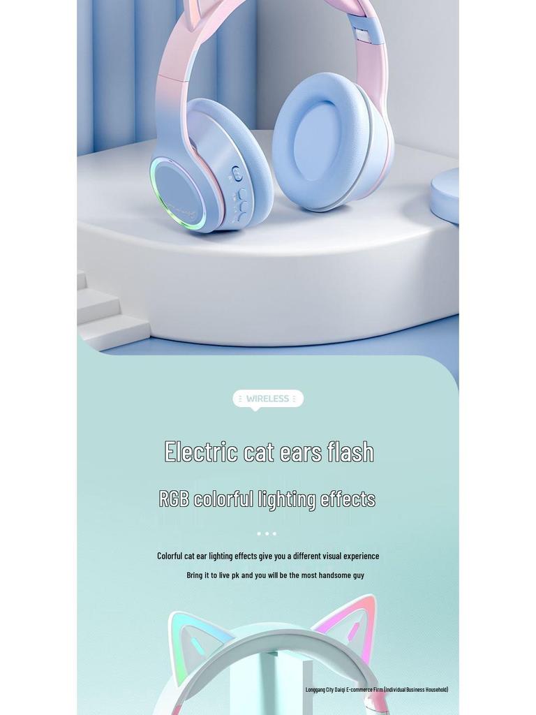 Vezeték nélküli Bluetooth macskafüles gamer headset zajszűréssel laptopokhoz és mobil eszközökhöz