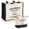 Tote Bag & Gift Set; Pouch - PLANETEE - Duo «Property of the Best Grandma» - Jute and Cotton - 33 X 42 Cm - Made In France