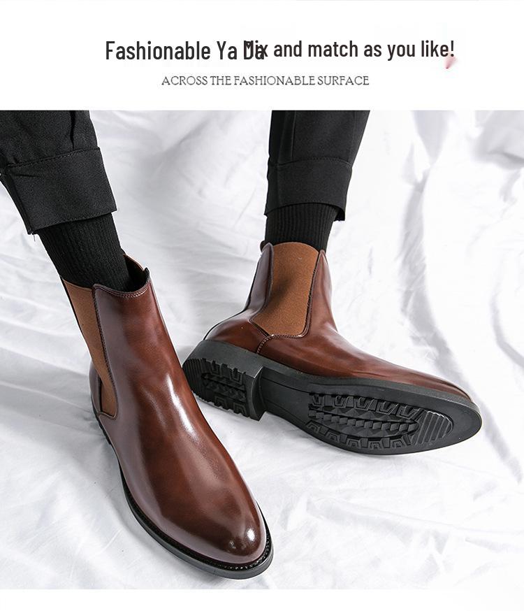 Korean Retro Black Leather High-Top Men's Mid-Calf Martin Boots for Spring & Autumn Fashion