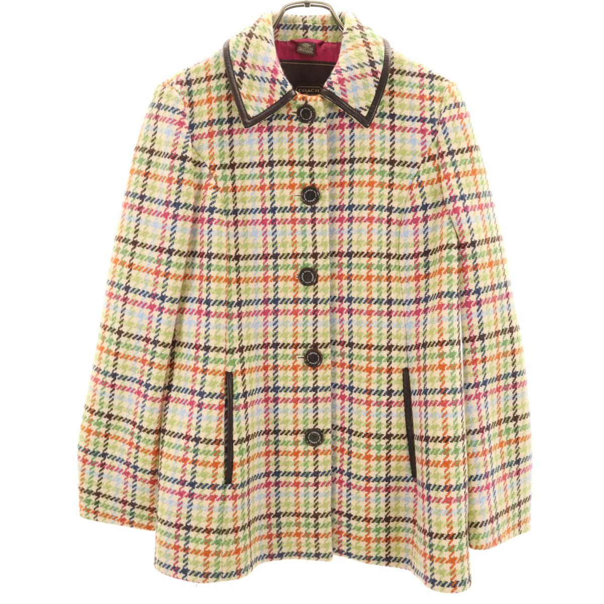 

COACH Пальто из шерсти с отделкой из кожи, в клетку, XS, женское, б/у