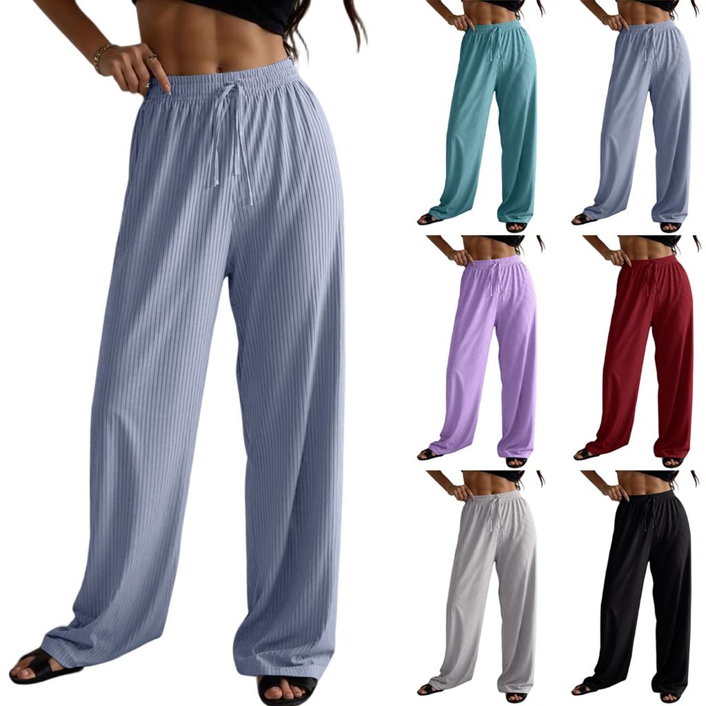 Women Casual Pants Elastic Wide Leg Summer BeachTrousers Lightweight Comfy