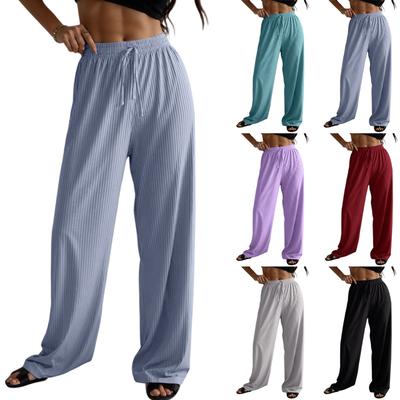 Women Casual Pants Elastic Wide Leg Summer BeachTrousers Lightweight Comfy