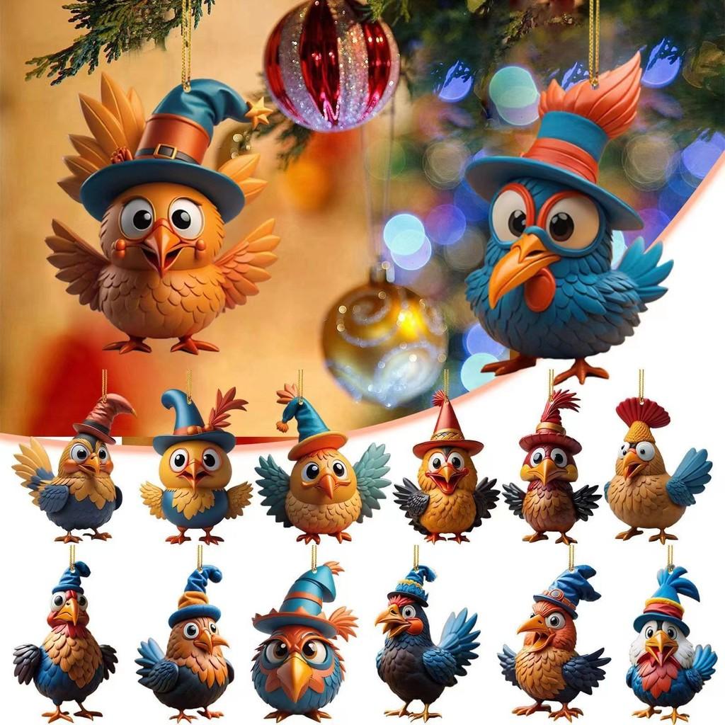 Turkey Cartoon Adorable Acrylic Car Ornament For Joyful Holiday Decor Tree