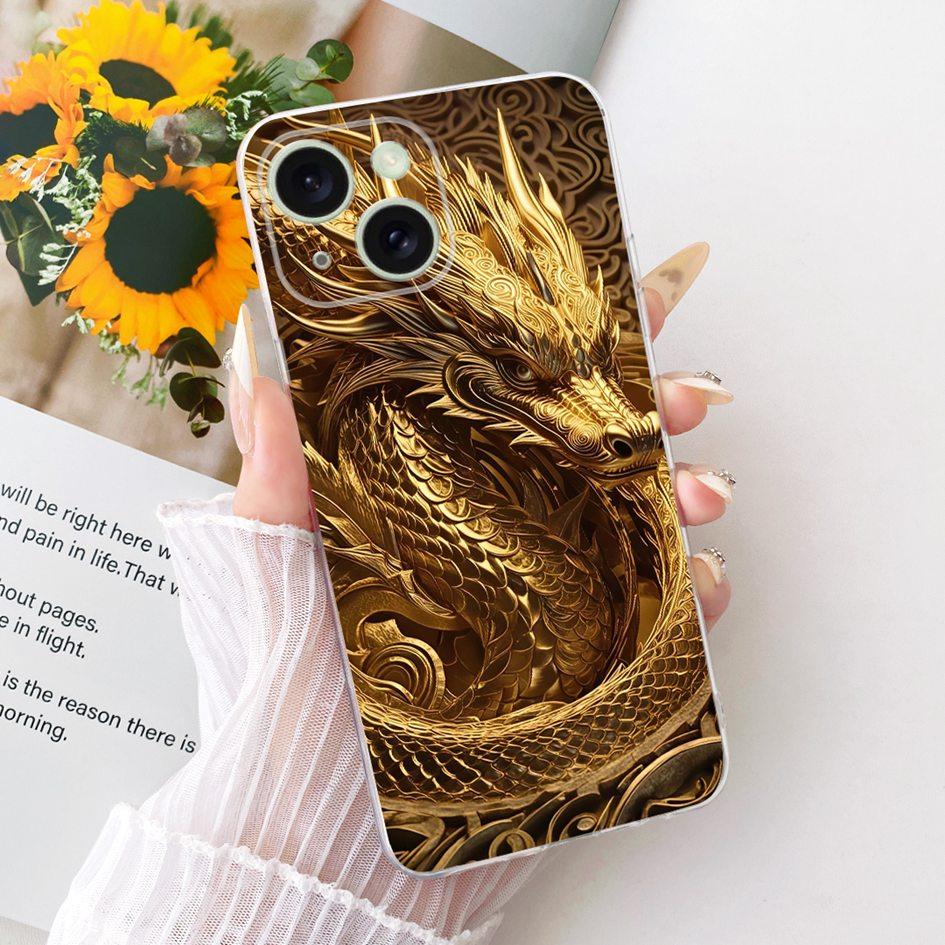 For iPhone 15 Case For iPhone 15 Plus Cover Fashion Cartoon Dragon Tiger Wolf Soft Slim Silicone Shell For iPhone15 Pro Max Capa