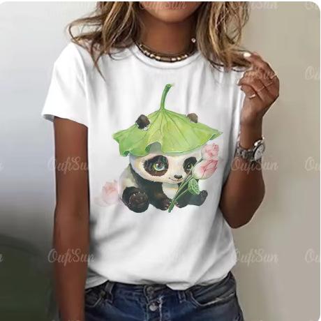 Cartoon panda pattern women's T-shirt O-neck short-sleeved T-shirt loose jumper summer women's fashion street