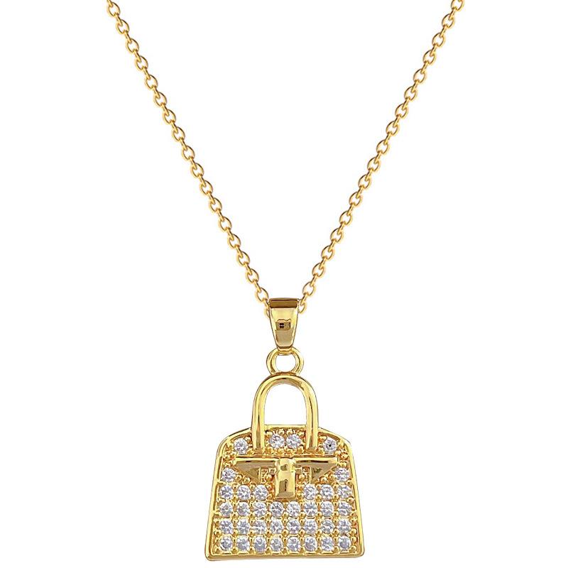 Zircon Bag Light Luxury Temperament Gorgeous Full Diamond Necklace Female Versatile Collarbone Chain Titanium Steel Chain