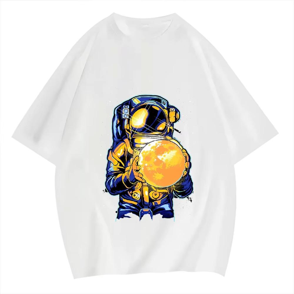 Men Loose T-Shirt Casual Cotton T Shirt Astronaut Breathable Tops Hippie Clothes Streetwear Harajuku Short Sleeve Tees 2024 New