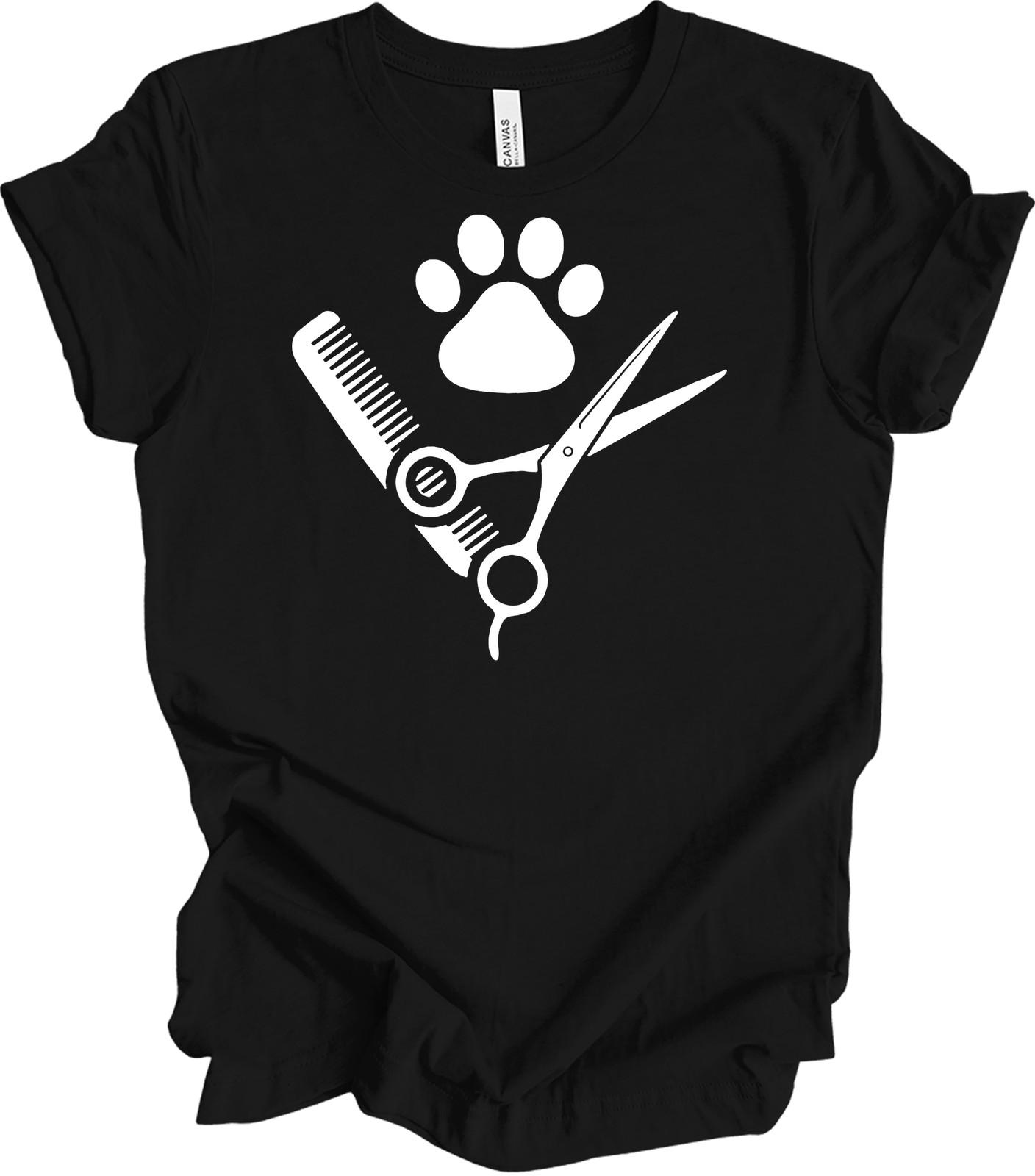 Dog Groomer T-Shirt - Scissors, Comb & Paw Design S