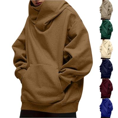 Men's Fashion Solid Color Long Sleeved Hooded Pullover With Pockets Casual Adult Sweatshirt Top