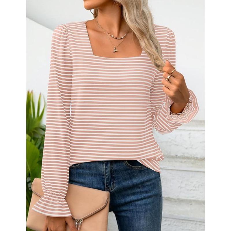 BITCED Women's Fashion Casual Long Sleeve Square Collar Blouses & Shirts