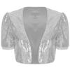 Women Glitter Sequin Cardigan Cropped Jacket Short Sleeve Open Front Fully Lined Stylish Club Cover Up