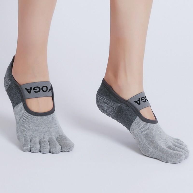 

1 пара женских носков с пятью пальцами, профессиональные нескользящие носки для йоги, носки для пилатеса и фитнеса серый