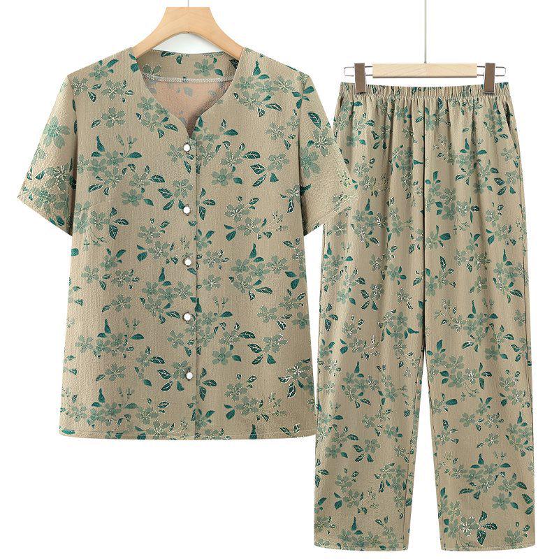 

Grandma s 2026 Summer Short-Sleeve Shirt Set for Middle-Aged & Elderly Women 3XL (approx. 57.5-65 kg)