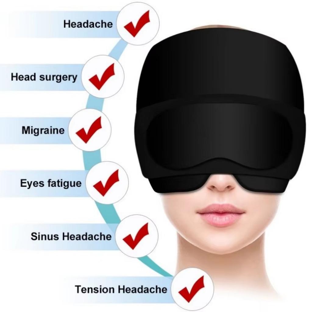 Two Piece Migraine Headache Relief Cap + Eye Mask, Migraine Headache Relief Hot And Cold Drunk Cap Ice Gel Cap 360° Fit