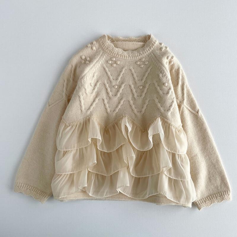 Suéter de Punto para Niñas Jersey Infantil Top de Princesa con Patrón Elegante y Diseño de Encaje