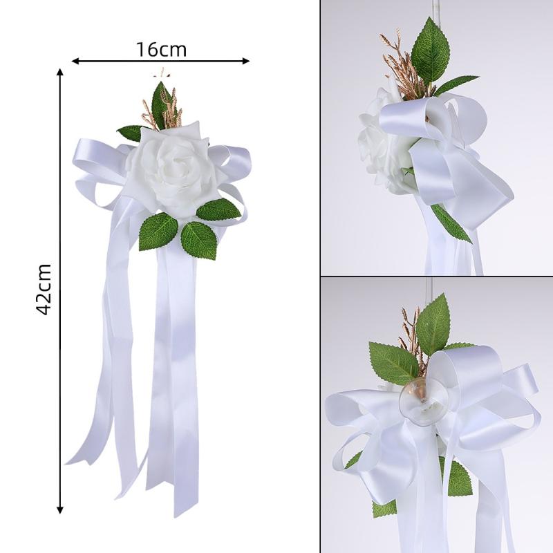 1Pcs Wedding Car Rearview Mirror Decoration Flower Retro Bow Door Handle Decoration Simulation Flower Automotive Supplies белый