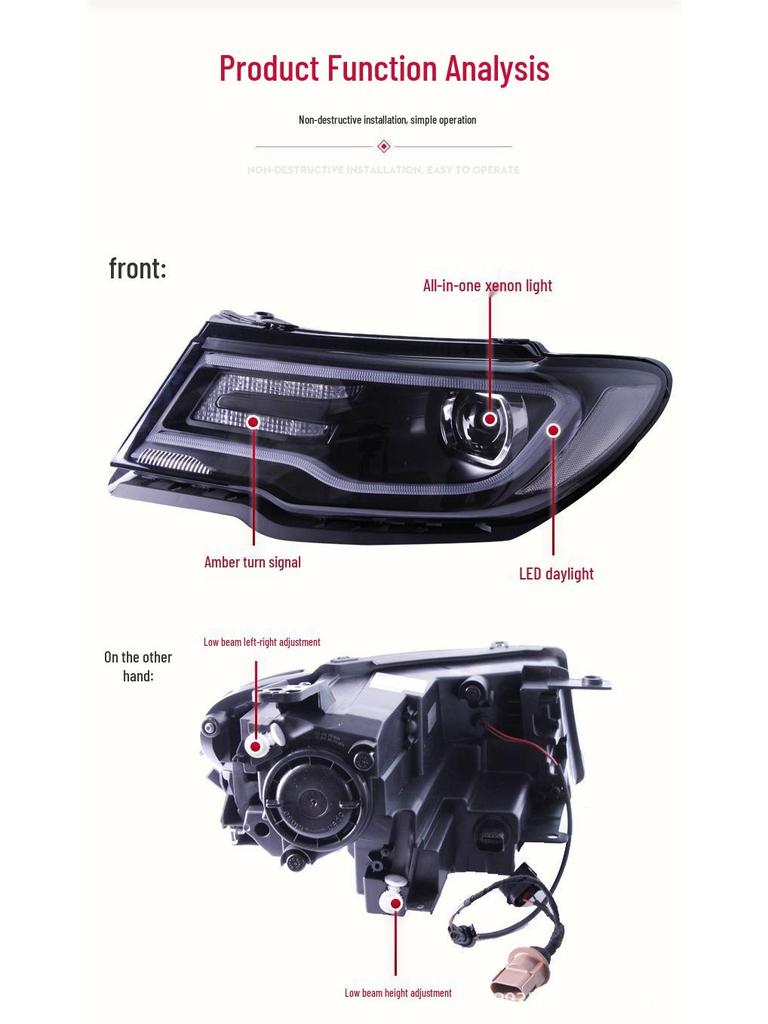 Jeep Compass 17-19 Headlight Assembly with LED Daytime Running Light and Xenon Lens.