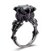 Skull Gothic Black Ring  Red Crystal Vampire Double Skull Halloween Rings Black for Women Party Wedding Jewelry