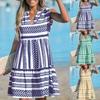 Sommer-Stadtschnitt Ärmelloses V-Ausschnitt A-Linien-Kleid Bequem und Lässig Gestreift Kariert Mittellanges Kleid