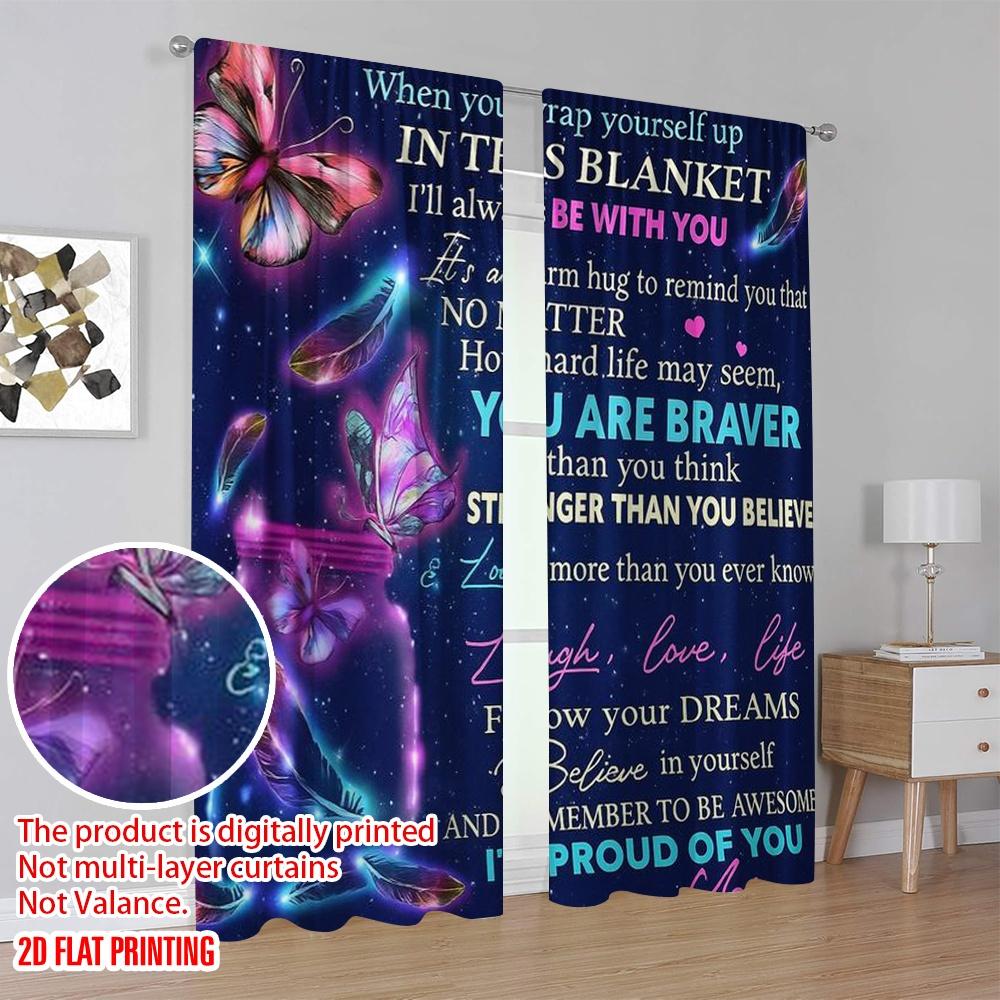 2pcs,2D Plane Printing Curtain Popular Butterfly Blanket Message 100% Polyester (without Rod) Home Decor Ldeal for Living Room &