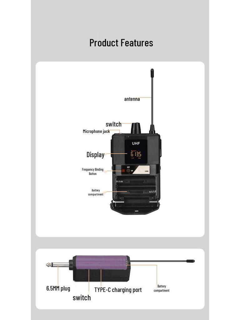 Wireless Lavalier Headset Microphone for Singing, Stage, and Outdoor Use - Anti-Howling for Live Streaming and Teaching