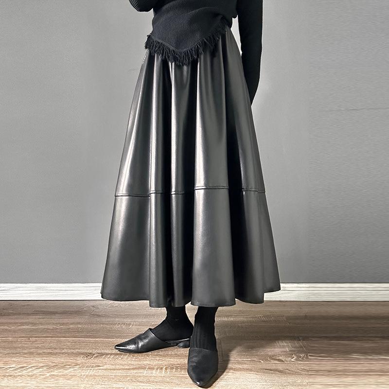 Yazlık Retro Deri Etek Etek Cepli Çok Yönlü Midi Mizaç A-kesim Şemsiye Etek