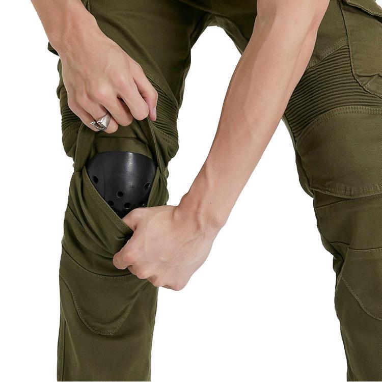 Four Seasons Army Green Motorcycle Riding Jeans with Protective Gear