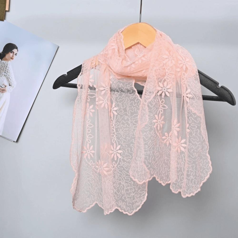 New Lace Material Lace Scarf Luxury Sense Embroidery Design Decorative Scarf Super Fairy Elegant Headscarf Shawl Summer Season розовый