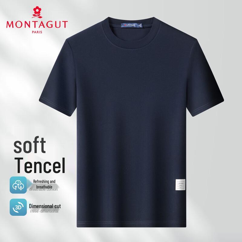 MONTAGUT Men s Tencel Blend Round Neck Short Sleeve T-Shirt L