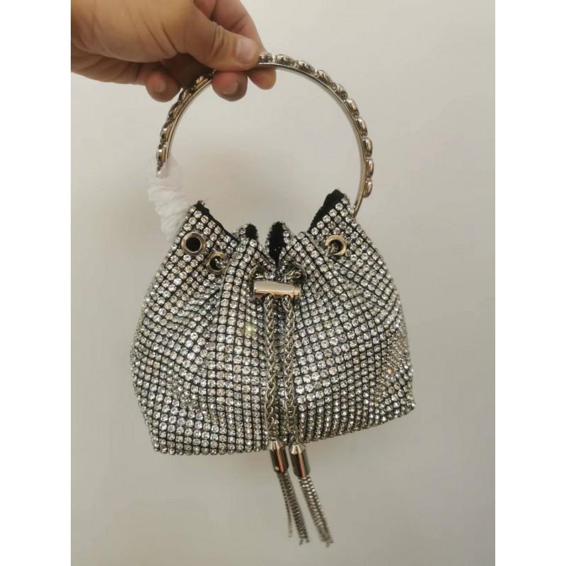 2026 Womens Crystal-Embellished Crossbody Bag Fringe Detail Small Square Shoulder No Top Handle
