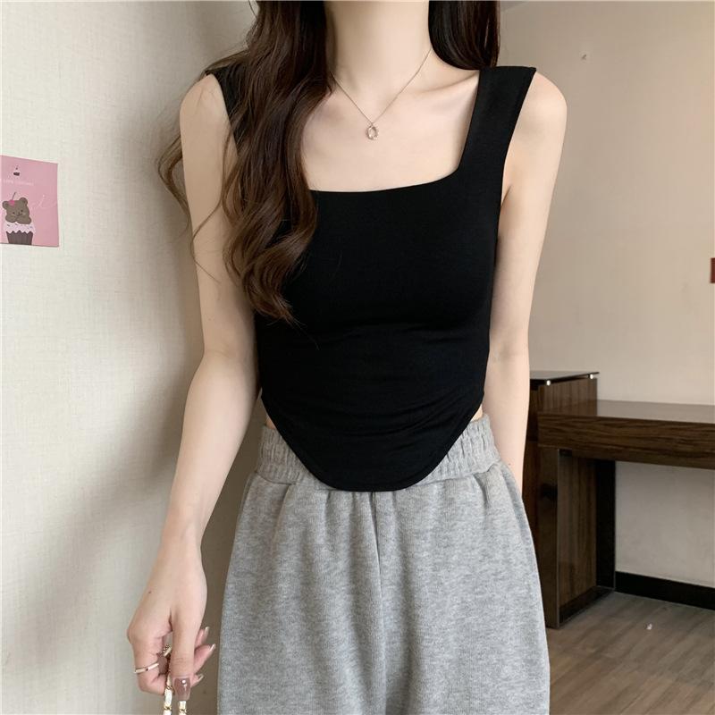 Summer Sweet Spice Girl Halter Tank Top with Chest Pad Inside and Outside Wear Wide Strap Sleeveless Top
