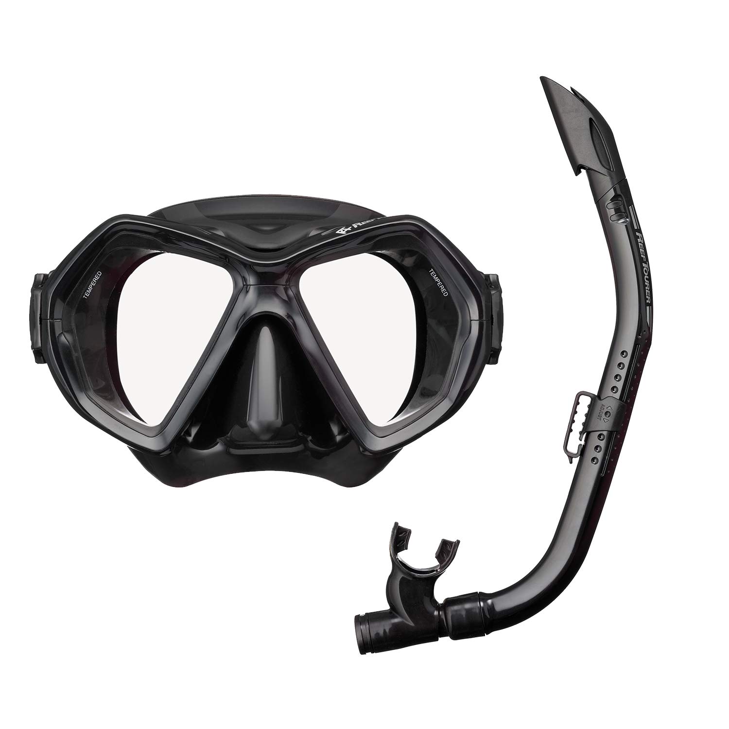 

REEF TOURER Snorkeling Snorkel 2 Eye Mask 2 Piece Set Silicone Black Black RC0106