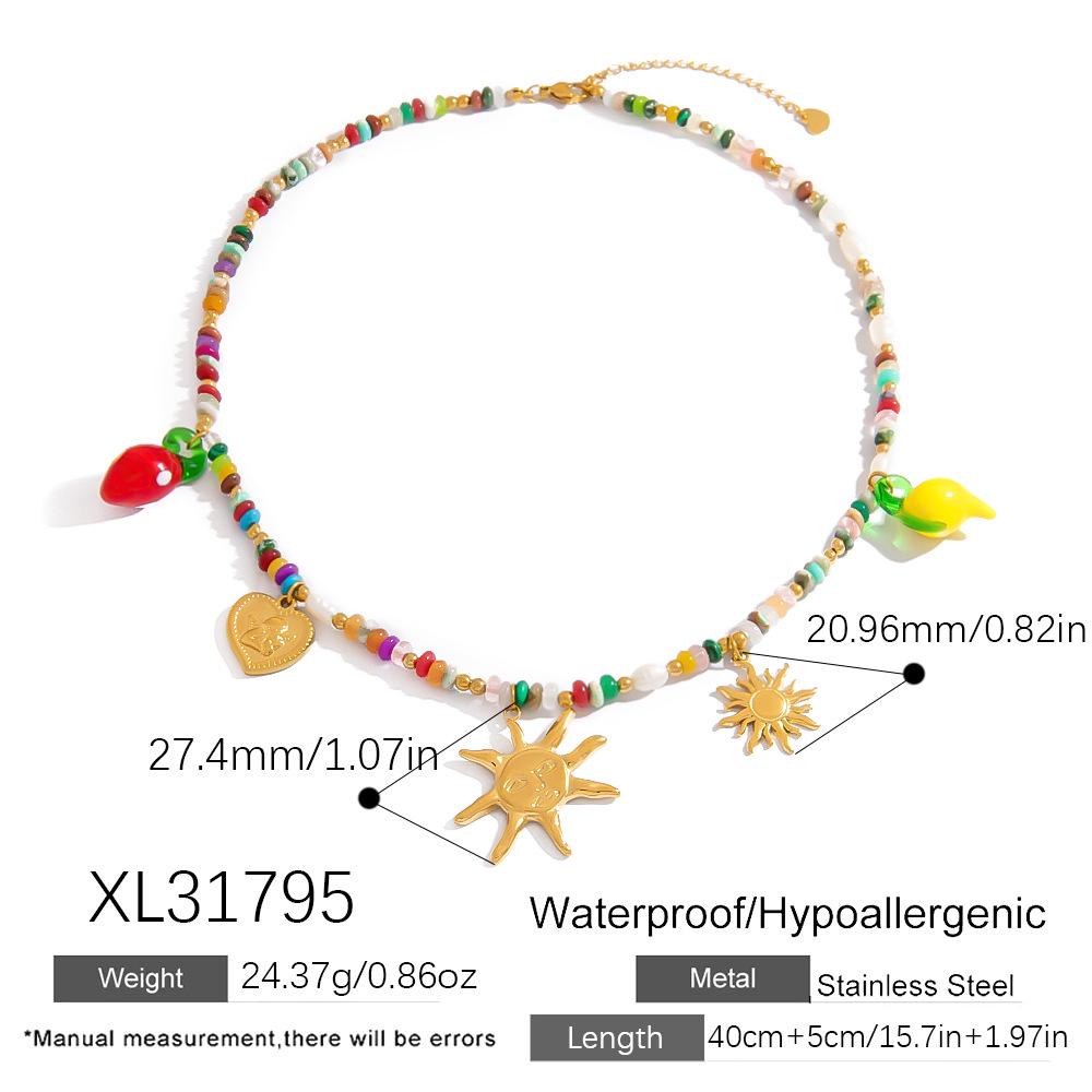 European & American Natural Stone Beaded Necklace, Bohemian Retro Style with Beach Elements, 18K Gold Plated for a Summery Touch.