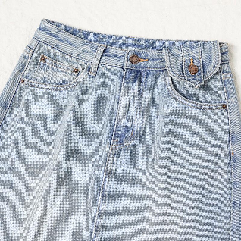 RAIN.CUN Women's High-Waisted A-Line Slit Denim Skirt