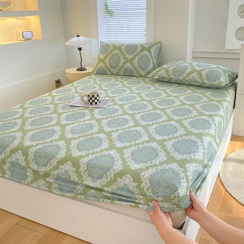 Printed Coarse Cloth Non-Slip Single Bed Sheet Set with Mattress Protector