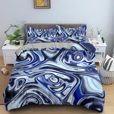 Ensemble de housse de couette abstraite King Microfibre Bleu Ensemble de literie psychédélique 2/3 pièces Queen Size Thème de l'espace déformé Housse de couette double