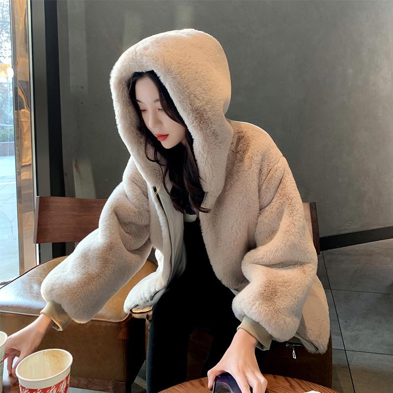 Winter Thick Warm Faux Fur Coat Women Hooded Long Sleeve Faux Fur Jacket Luxury Winter Fur Coats