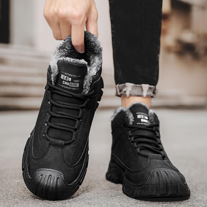 Winter Mens Shoes Lace Up Hiking Boots Snow Boots Plus Velvet Warm Outdoor Casual Short Boots Resistance Men Shoes Thicken Boots