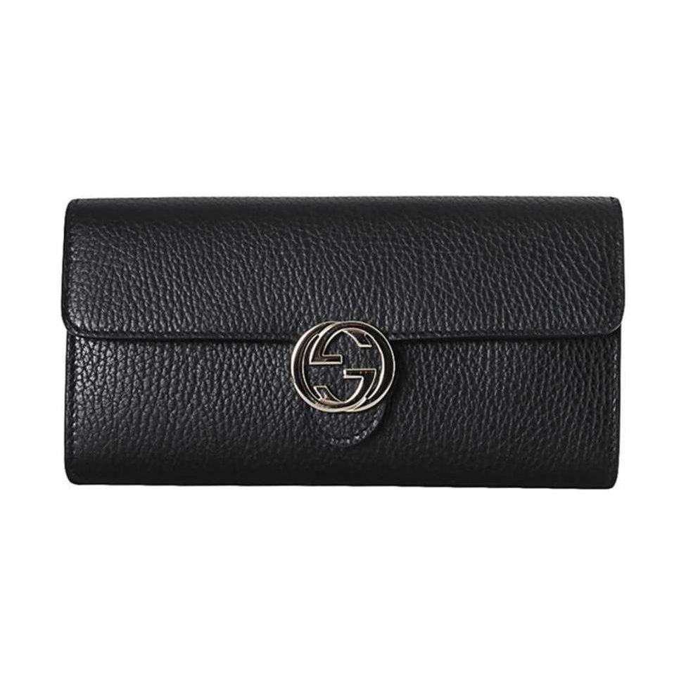 Gucci Logo Flap Leather Wallet Women Wallet Black 615524-CAO0G-1000