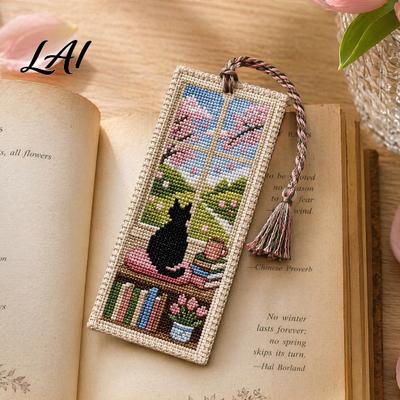Book Lover Gift DIY Stitch Bookmark Kit for Adults Beginners Seasonal Cat Craftsmanship Handmade Embroidery Kit Gifts Lovers Readers